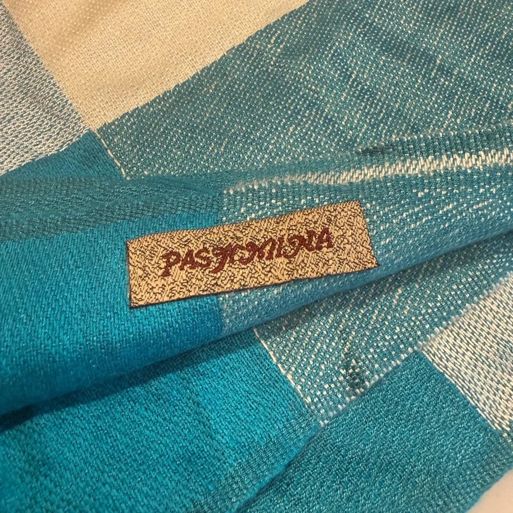 Pashmina‎ Blue Teal Colorblock Plaid Scarf Shawl Wrap with Fringe 28x70